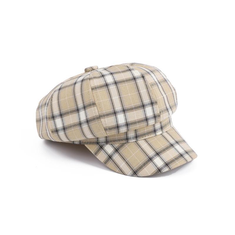 Big head circumference plaid octagonal hat female face small piece hat hot wind duck tongue beret Internet celebrity painter hat