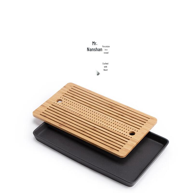Chinese Ceramic & Bamboo Tea Tray