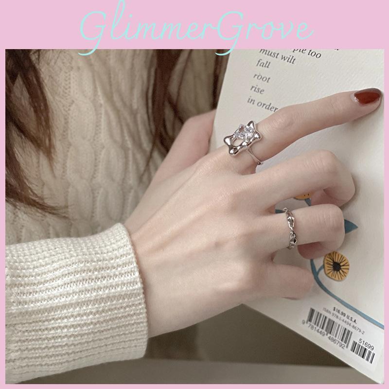 Trendy Minimalist Zircon Stone Ring For Women Fashionable Copper Design Adjustable Fit