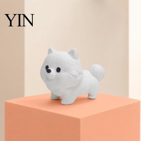 White Dog Figurine 3D Printing Ornament, Matte Texture Fluffy Figurine, Durable One-piece Molded Sculpture Mini Size Statue, for Home Office