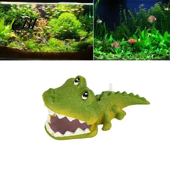 Aquarium Accessory Air Bubbler Crocodile, Resin Crocodile Decoration Bubbler, Green Pump Fish Tank Ornament for Shrimp Betta