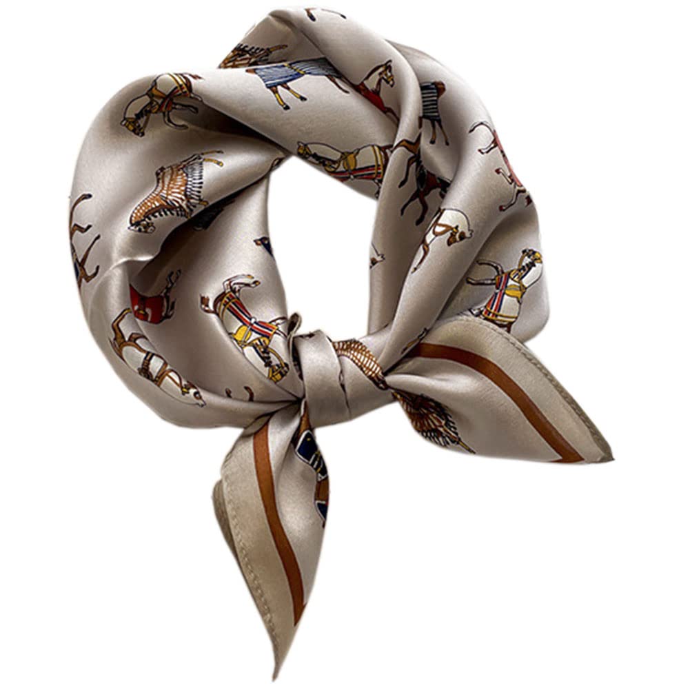 Natty Company Retro Illustration Print Square Stylish Soft To the Shiny and Neckerchief for Korean Style & Women's Scarf, 53x53cm, Silk-Like, Touch,