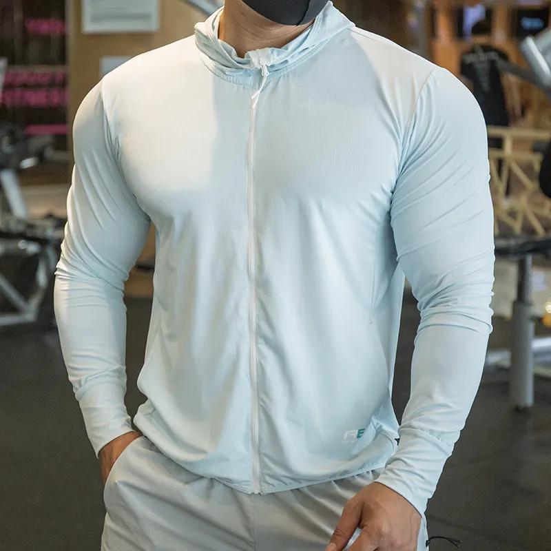 Men's Thin Quick-drying Long-sleeved Fitness Sports Sun Shirt Solid Color Simple Hooded Jacket