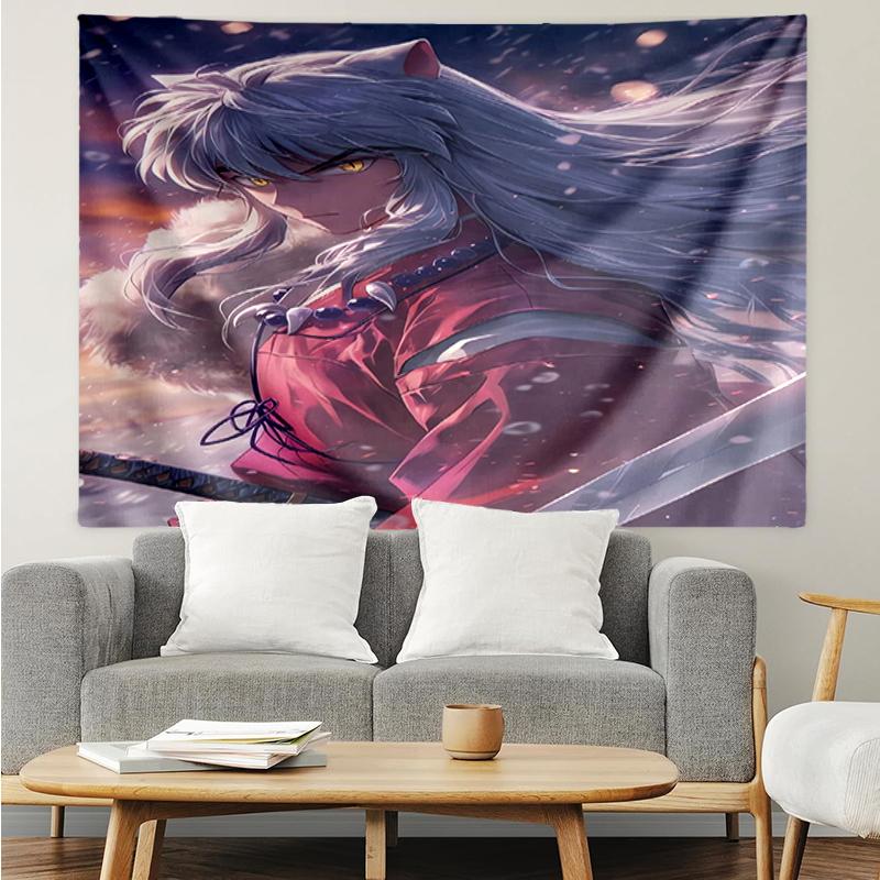 Inuyasha Print Tapestry, Backdrop, Easy Setup, Ideal for Bedroom, Office & Living Room, with Aesthetic Wall Hanging Decor.
