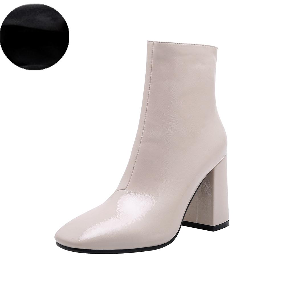 

Обувь Женская Ботильоны Лакированная Кожа Большой Размер 33-45 Ботинки Челси Квадратный Носок Боковая Молния Осенне-Зимняя Обувь Женская Бежевый Черный 45
