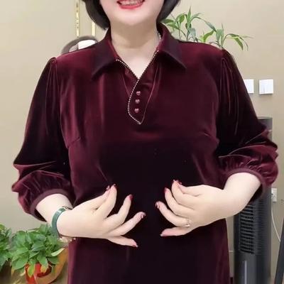 Women's Spring and Autumn Loose Slimming and Age Reducing Shirt for Middle-aged and Elderly Mothers, with A Collared Top