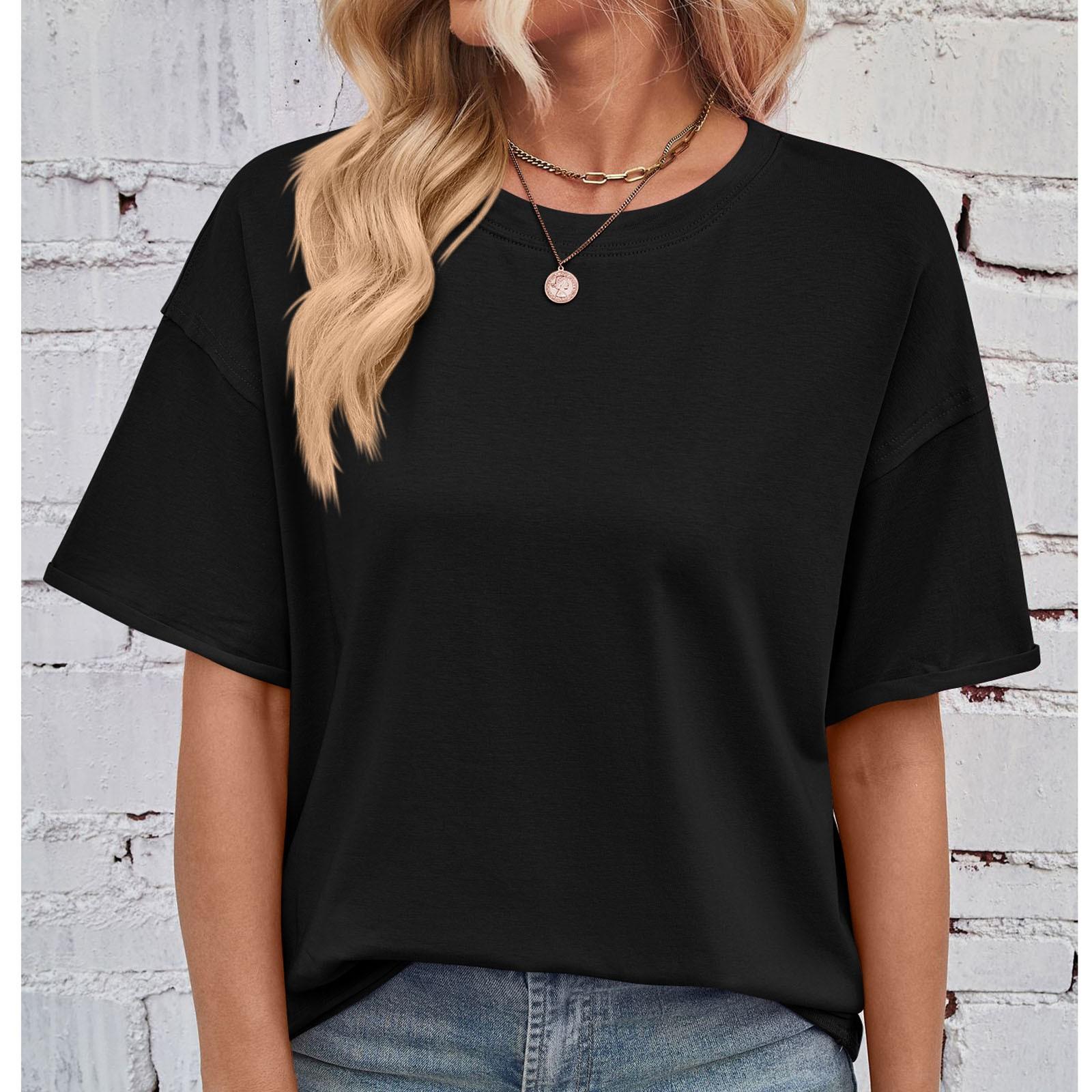 

Женская модная и повседневная свободная однотонная футболка с круглым вырезом и короткими рукавами с бахромой L чёрный