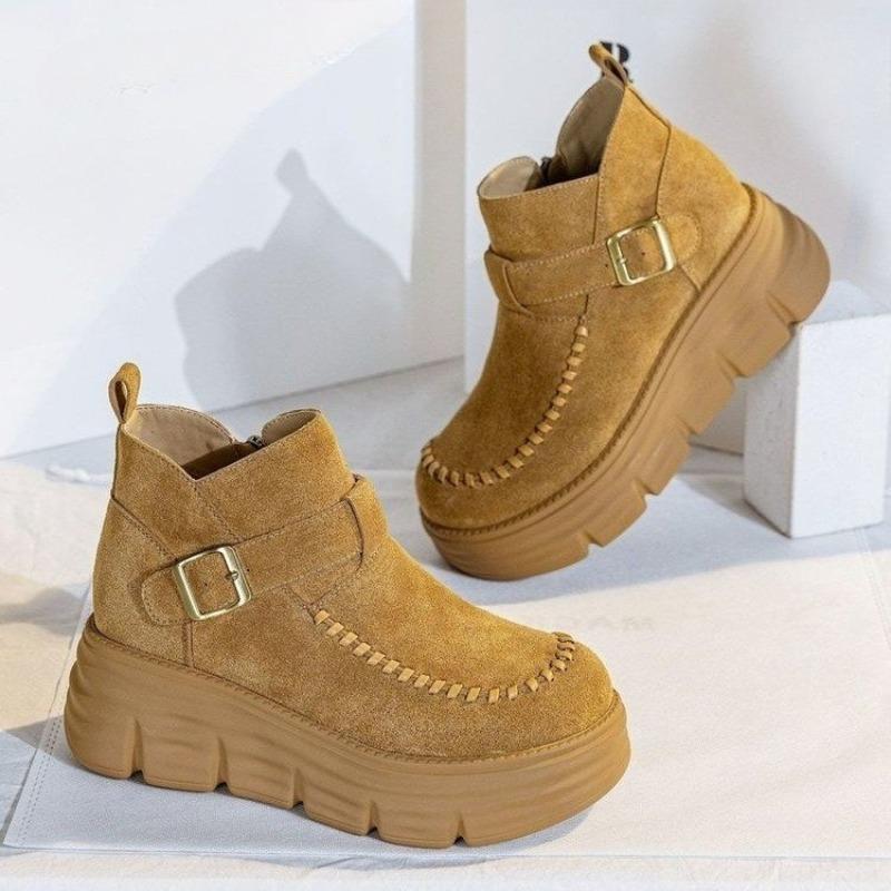 

High-top Boots - New Autumn-winter Vintage Style Shoes with Height Increase, Casual Short Boots for Women 40 коричневий/жовтий