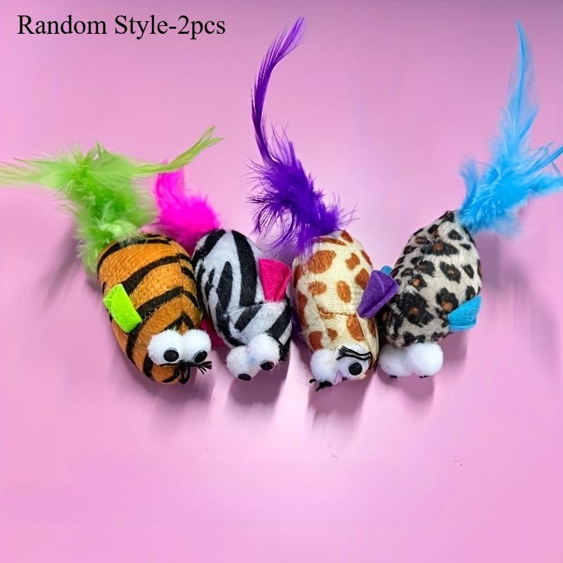 

2pcs Simulation Colored Striped Feather Tail Cat Toy Big Eyed Mouse Plush Mouse Pet Interactive Toys Birthday Gift Pet Supplies