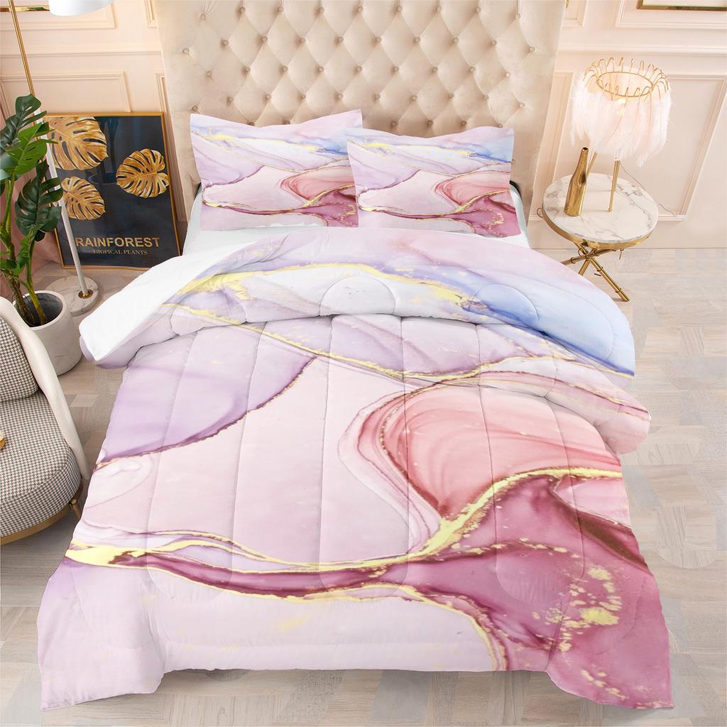 Home Textiles Bedding Quilt Three-piece Set Brushed Printing Marble Casual Style Fat Quilt Set