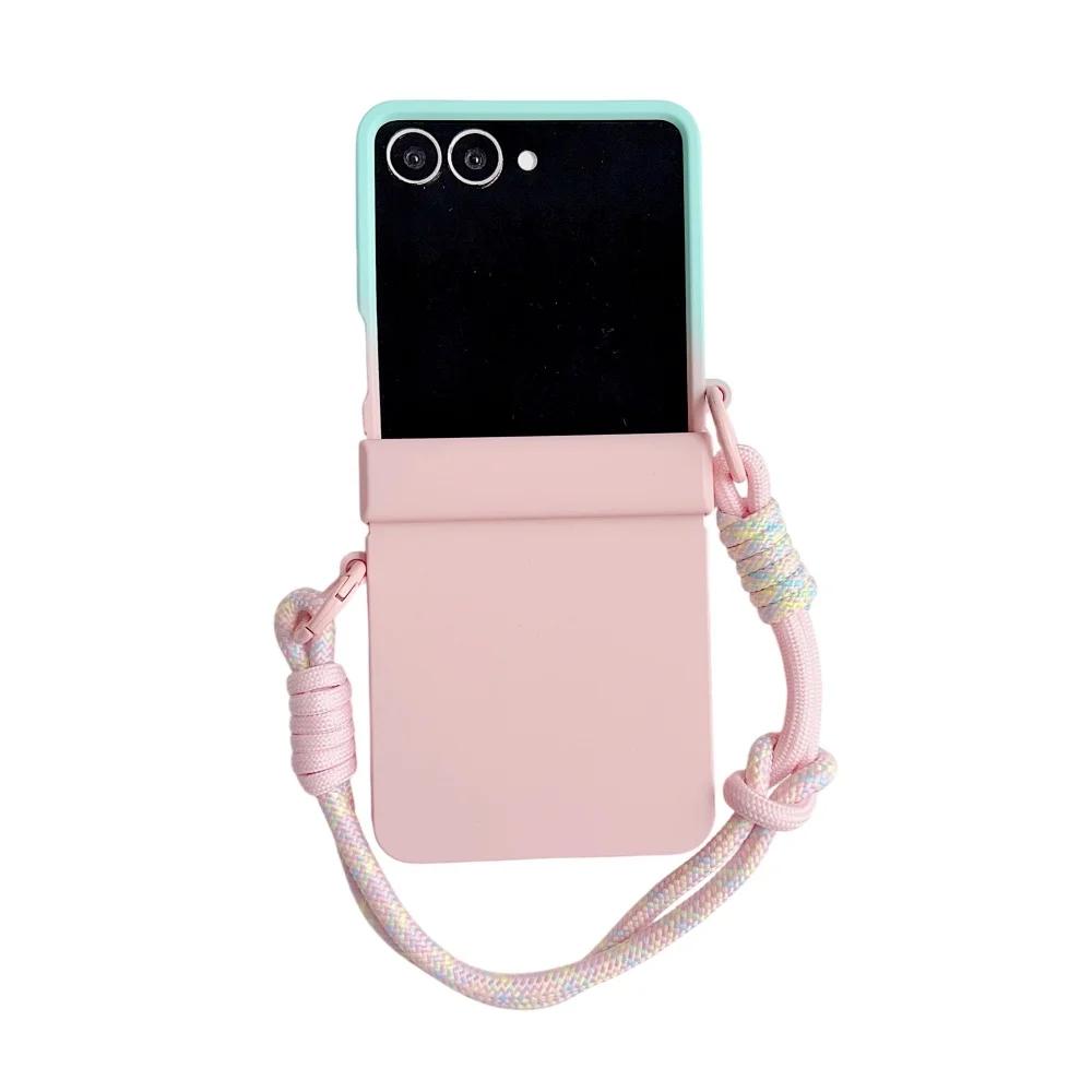 

Matte Candy Color Collision Wrist Strap Case for Samsung Galaxy Z Flip 7 6 5 4 3 Zflip Lanyard Invisible Bracket Stand PC Cover Galaxy Z Flip3 5G
