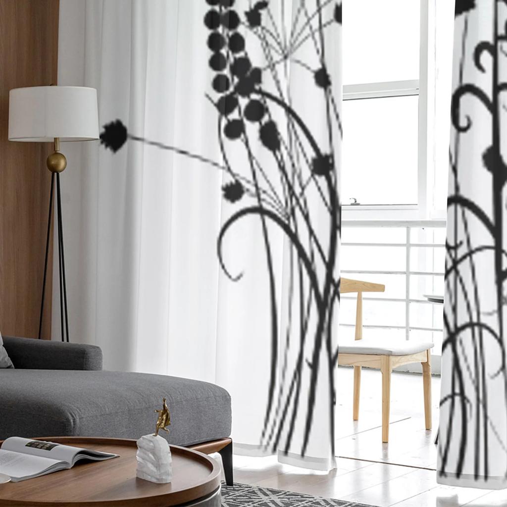 Florale abstrakte schwarz-weiße Tüllvorhänge für Wohnzimmer, durchsichtiger Vorhang, Schlafzimmer, Schleier, Organza, dekorative Fensterdekorationen