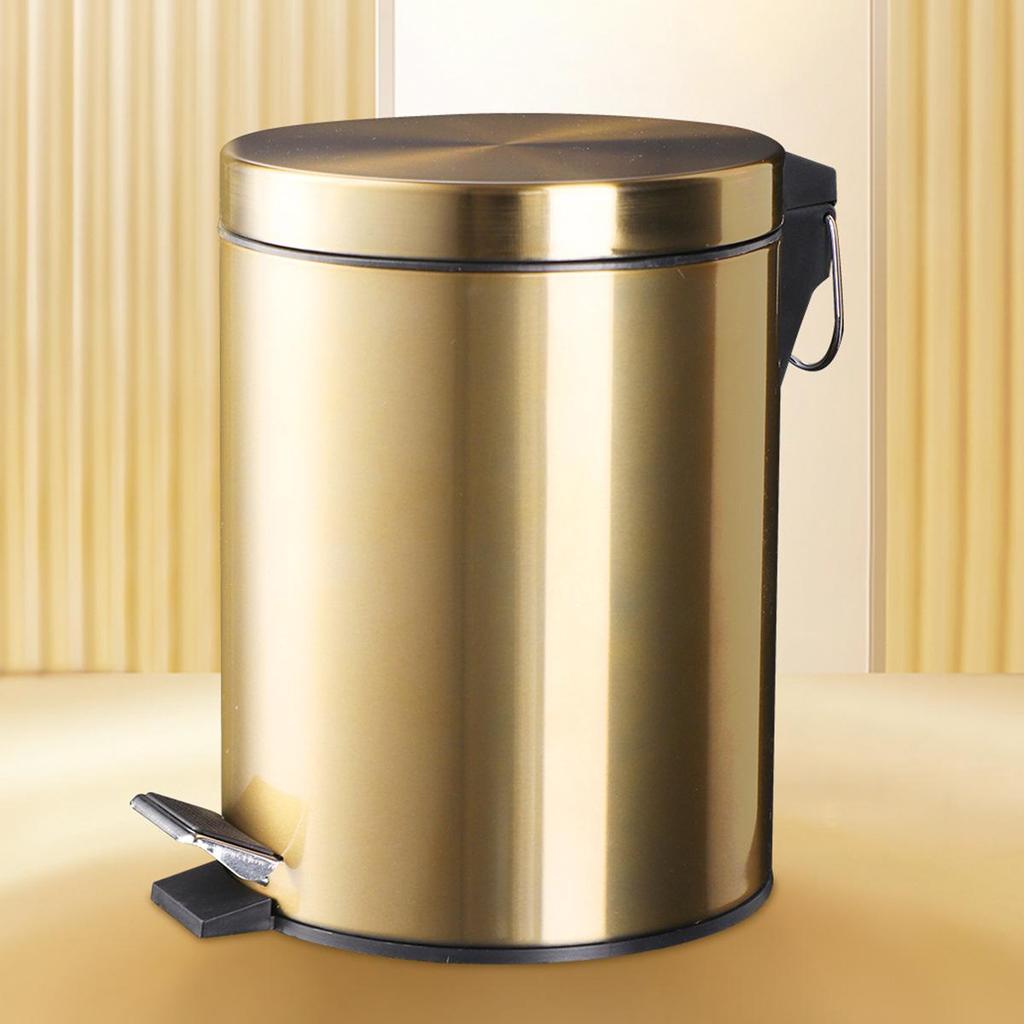 5L Champagne Gold Pedal Trash Can with Lid for Kitchen Use