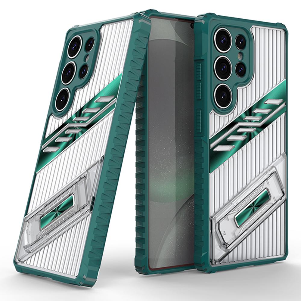 

For Samsung Galaxy S25 Ultra Case Folding Kickstand PC+TPU Anti Drop Phone Cover Dark Green