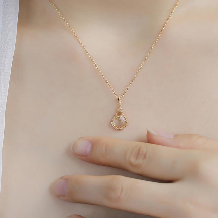 925 Sterling Silver 14K Gold Plated Gemstone Series Vintage Rose Cut Water Droplets Blonde Crystal Pendant