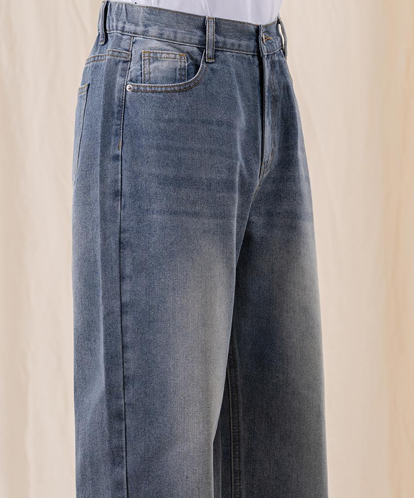 Ellamo (Short/Standard 2-Step Heel +5Cm) Men'S Washed Wide Elastic Denim Pants [Light Blue]