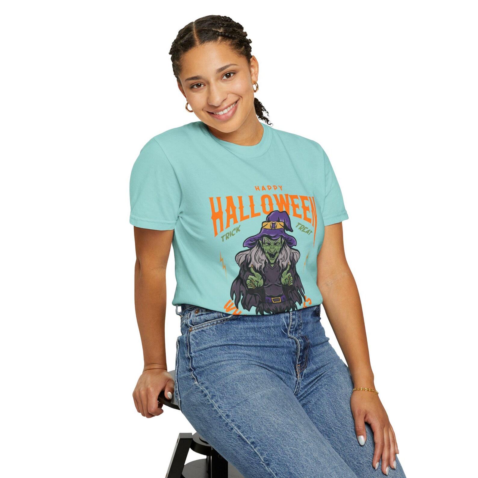 What s Up Witches Halloween T-shirt: Garment-Dyed Comfort Colors Tee S