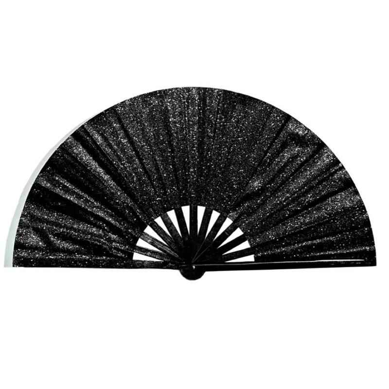 

Танцевальный ручной веер, ручной веер для линейных танцев, блестящий сверкающий дизайн, большой складной веер для рейвов, для сценических выступлений, для вечеринок чёрный