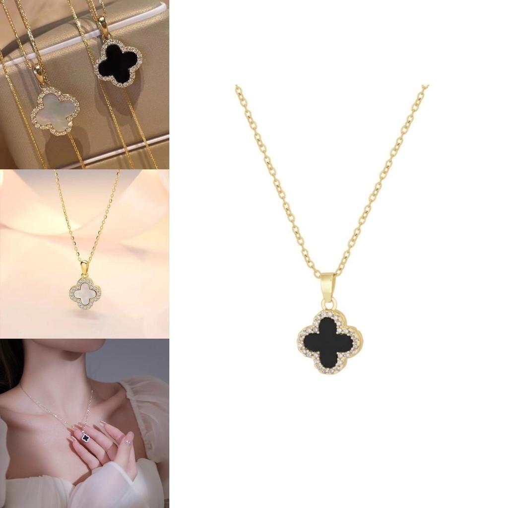 Fashionable Four-leaf Clover Sweater Chain For Women Alloy Material Geometric Design