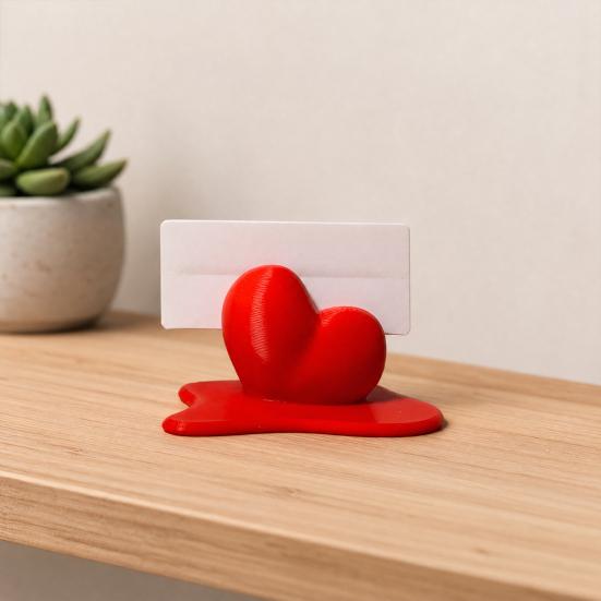 Melting Heart Photo Stand, 3D Printed Mini Desktop Picture Holder, Compact Card Display for Valentine's Day Anniversary Gift, Romantic Office Decor