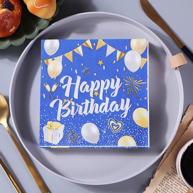 Blue Birthday Virgin Wood Pulp Facial Tissue: Children s Restaurant Colorful Printed Napkins