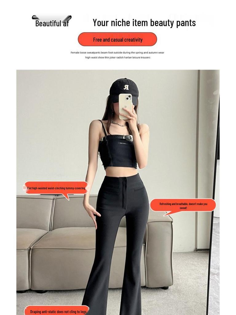 High-Waist Women's Micro-Flare Pants - Breathable, Slim, Elastic, Casual, Floor-Length for Spring and Summer