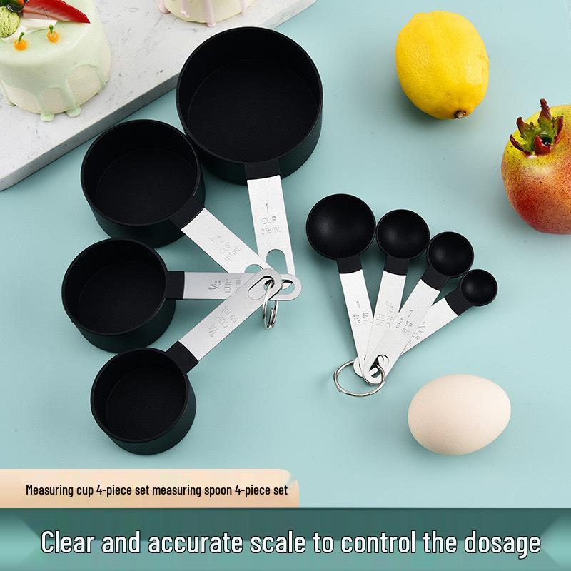 8-Piece Stainless Steel and Plastic Measuring Cups and Spoons Set with Scale for Baking