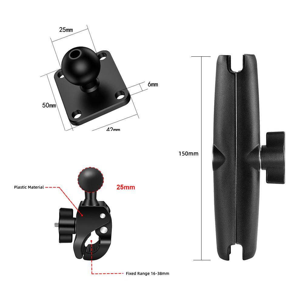 Tough-Claw Mount with Double Socket Arm and Round AMPS Base Adapter for 1 Inch Motorcycle Mount Gadgets Extension Arm