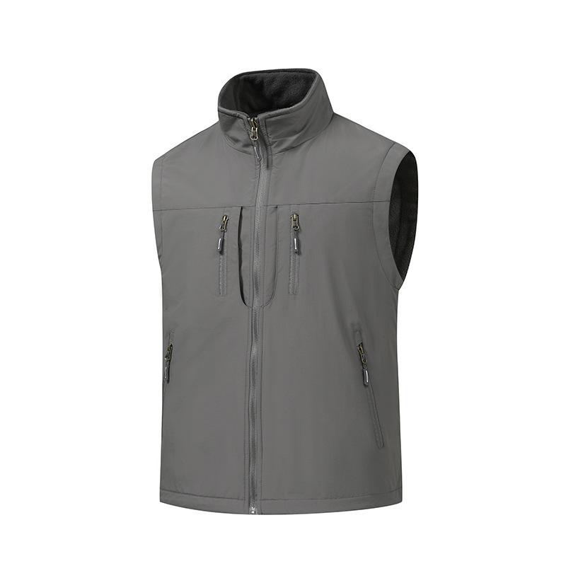 Male Hiking Vest Winter Fleece Double-Sided Mountaineering Casual Vest Outdoor Warm Solid Fishing Hunting Cargo Sleeveless Coats