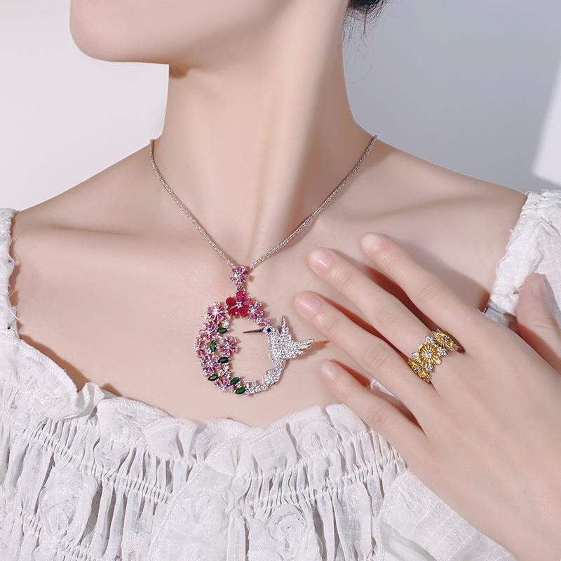 High Jewelry Jewelry Set Luxury Bird Necklace Hollow Opening Ring Women'S Versatile Niche