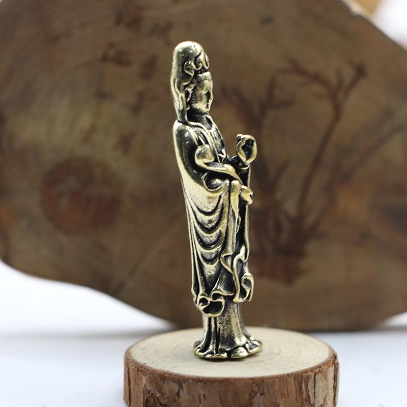 Antique-Style Brass Guanyin & Sakyamuni Buddha Statue Ornament