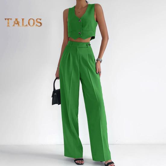 Ensemble Femme 2 Pièces - Gilet Sans Manches Col V + Pantalon Large - Tailleur D'été En Coton/lin - Élégant Et Décontracté - 4