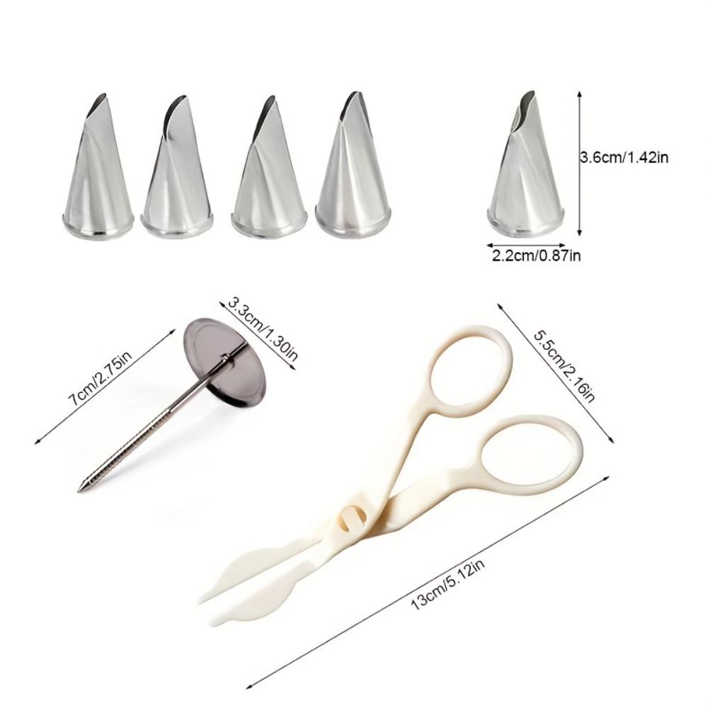 7 Stück Kuchendekorationszubehör, 5 Stück Spritztüllenspitzen aus Edelstahl, 1 Stück Nagelschalen für Kuchenblumen und Blumenschere, DIY-Werkzeuge zum Kuchenbacken