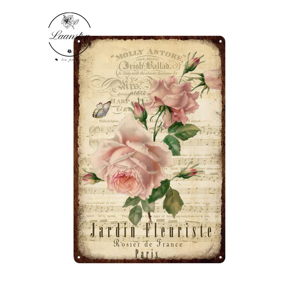 Vintage Flowers Rose Picture Metal Plaque Tin Signs Plate Wall Decor Art Iron Posters Man Cave Bar Club Garden Decoration Poster