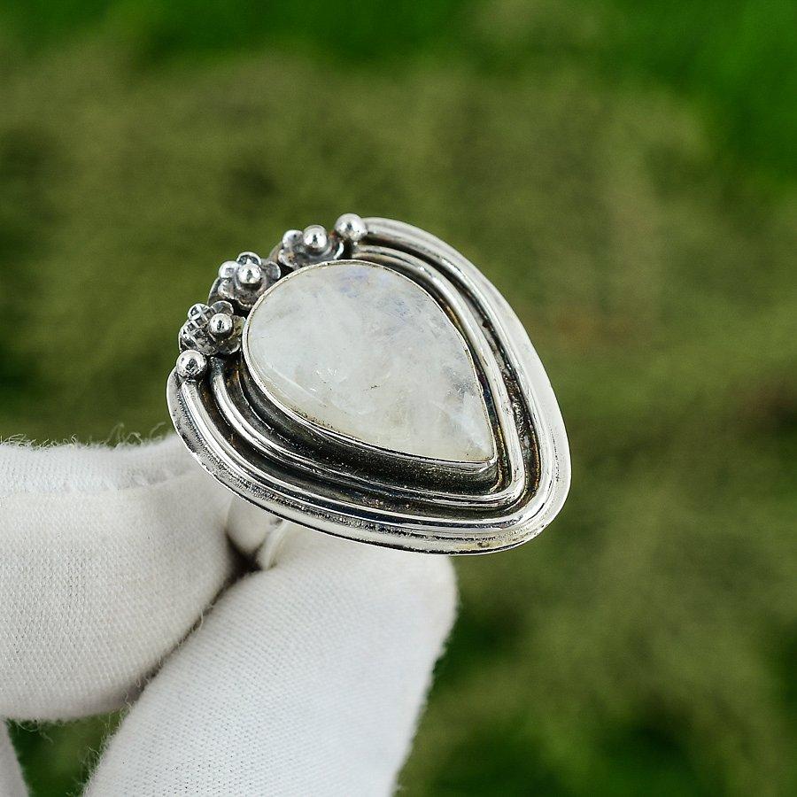 Gift For Her 925 Silver Natural Rainbow Moonstone Stackable Adjustable Ring Adjustable