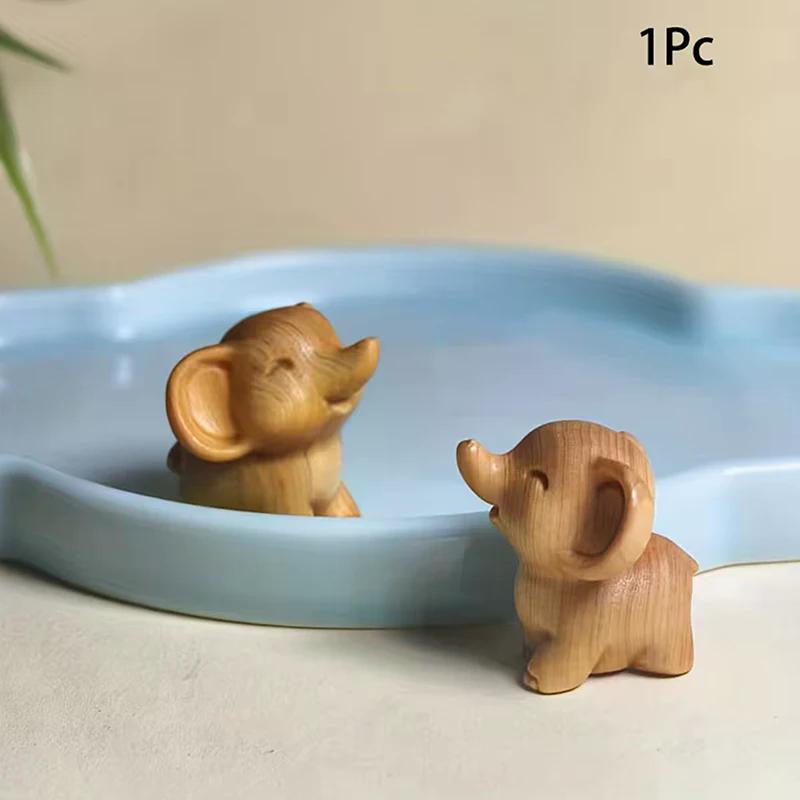 Hand-Carved Wooden Elephant Figurines Cute Elephant Statue Decorative Ornament Home Desktop Decor Car Decoration