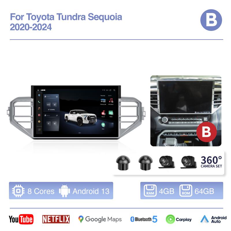 14.9 " Android 13 Car Multimedia Video Player For Toyota Tundra Sequoia 2020-2025 GPS Navigation CarPlay Auto 4G 360 camera