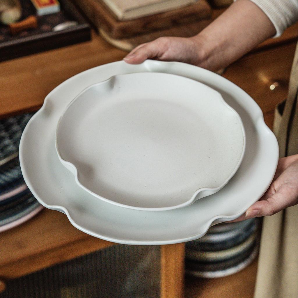 Ins Style Special-Shaped Edge Ceramic Plate, Household Plate Plate, Dessert Plate, Commercial Retro Style Tableware, Western Food Plate