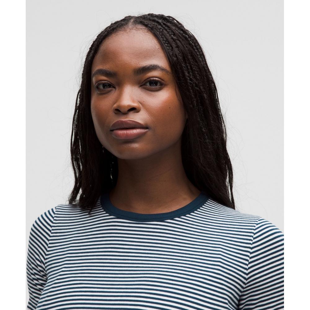 Lululemon Hold Tight Short Sleeve Shirt Minute Stripe White Club Blue