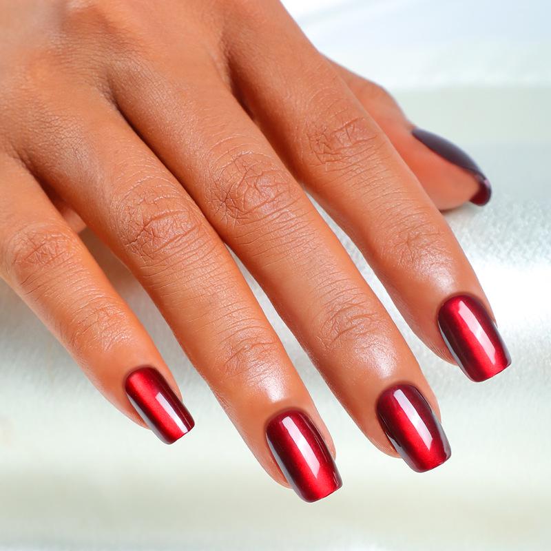 2024 Trendy Cat Eye Burgundy Handmade Wearable Nails - High Quality 10-Piece Set for Europe & America