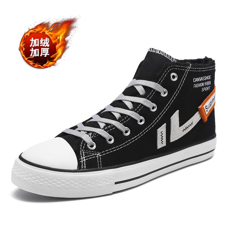Men's Cotton Shoes New Autumn and Winter Student Canvas Shoes High-top Velvet Thickened Warm Shoes Men's Couples