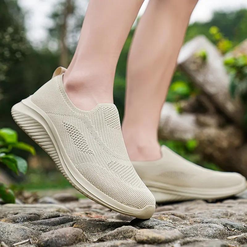 Breathable Mens Socks Shoes Sports Running Shoes Khaki Grey Fitness Walking Sneakers Gym Outdoor Youth Light Weight Shoes