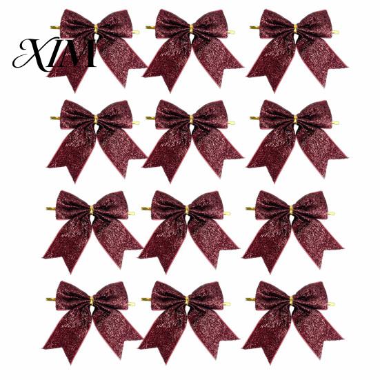 Large Fabric Bows for Home Decor Glitter Christmas Bow, Gold Sparkling Ribbon Hanging Ornament Decorative Wedding Scenery Tree Wreath Gift