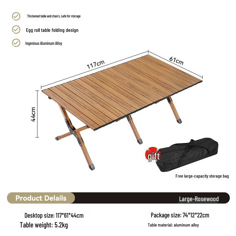 Carbon Steel Camping Folding Table & Kermit Chair Set - Metal Outdoor Roll-up