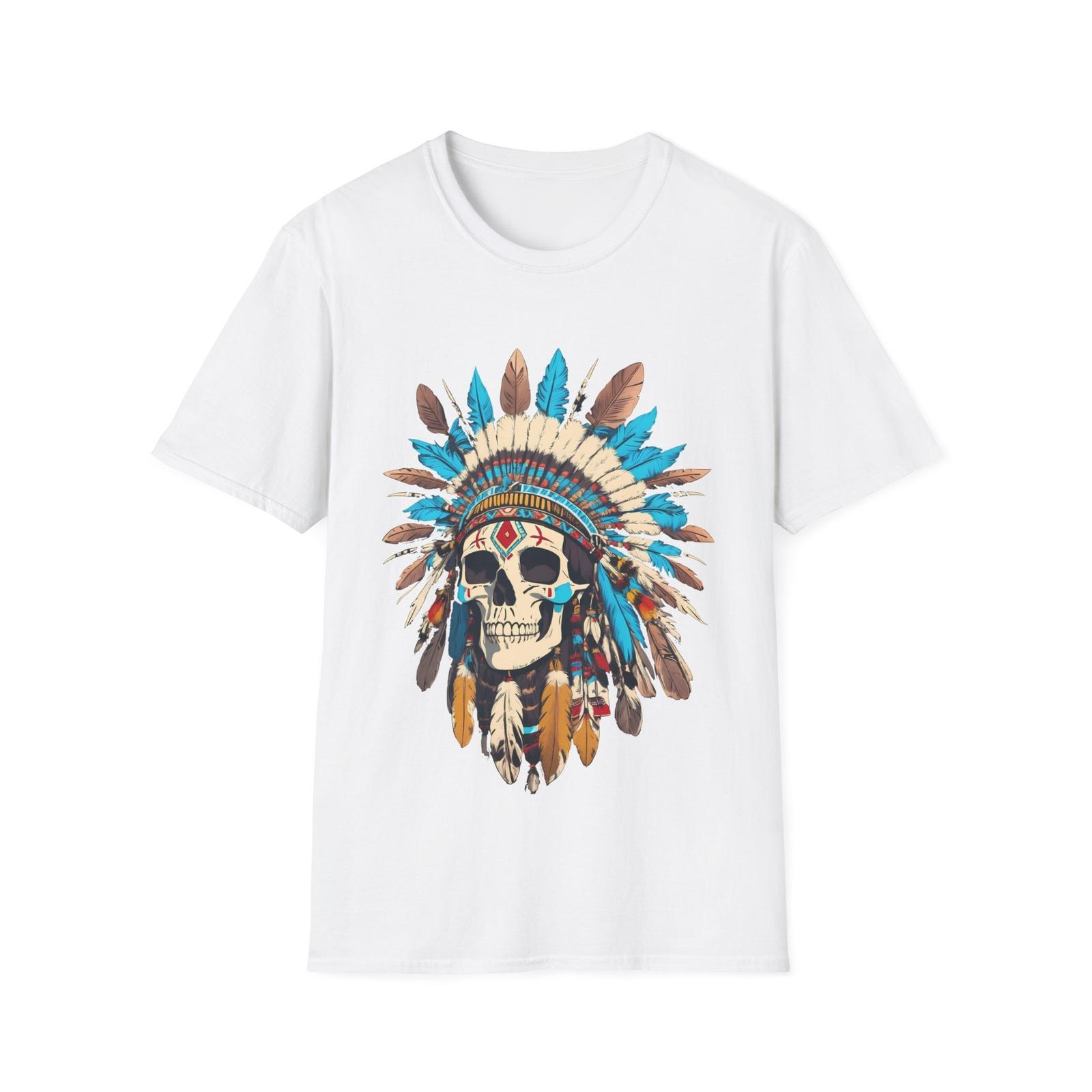 Native American Pride Graphic Tee - American Indian Skull with Headdress S