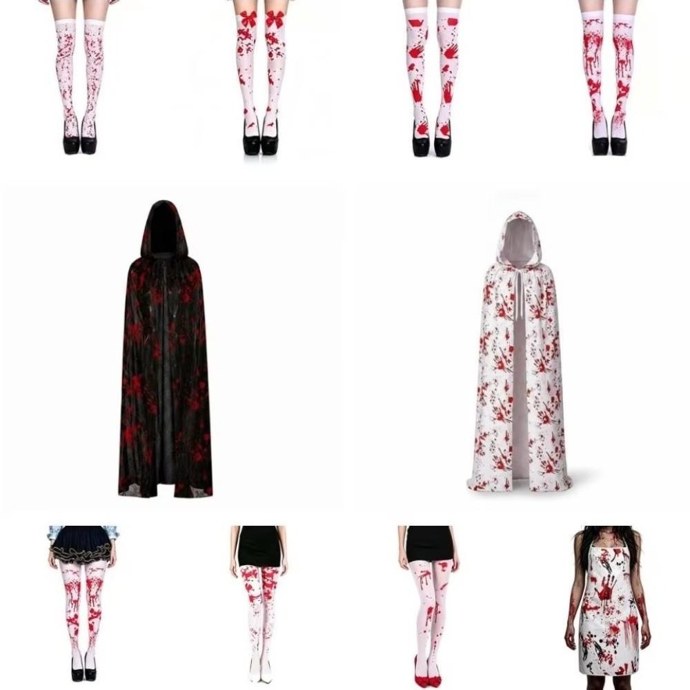 Stretchy Fit Blood Stained Cape Hooded Design Cosplay Costume Cloak for Haunted House Games
