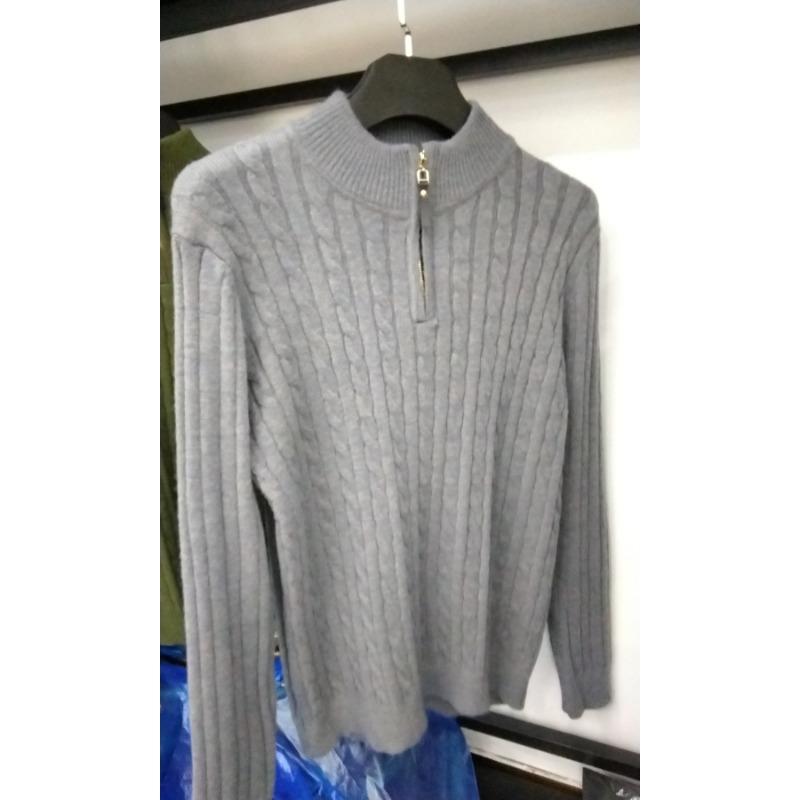 British Style Half Zip Stand Collar Mens Twisted Thick Knit Sweater