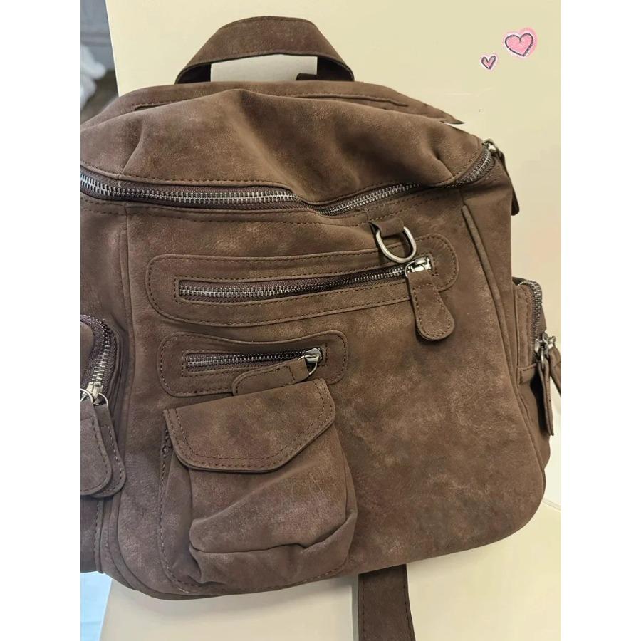 New Commuter Large Capacity Fashionable Versatile Multi Pocket Retro Student Backpack Travel Backpack