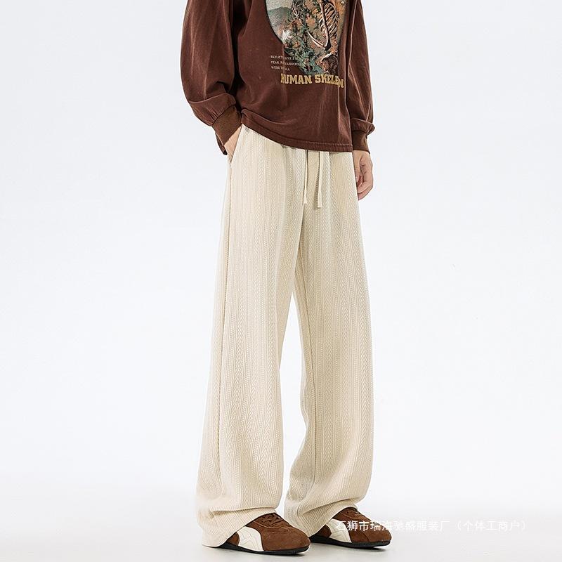 Men's Corduroy Wide Leg Pants, Drawstring Waist Casual Trousers with Pockets, Loose Fit Streetwear Bottoms for Spring & Autumn