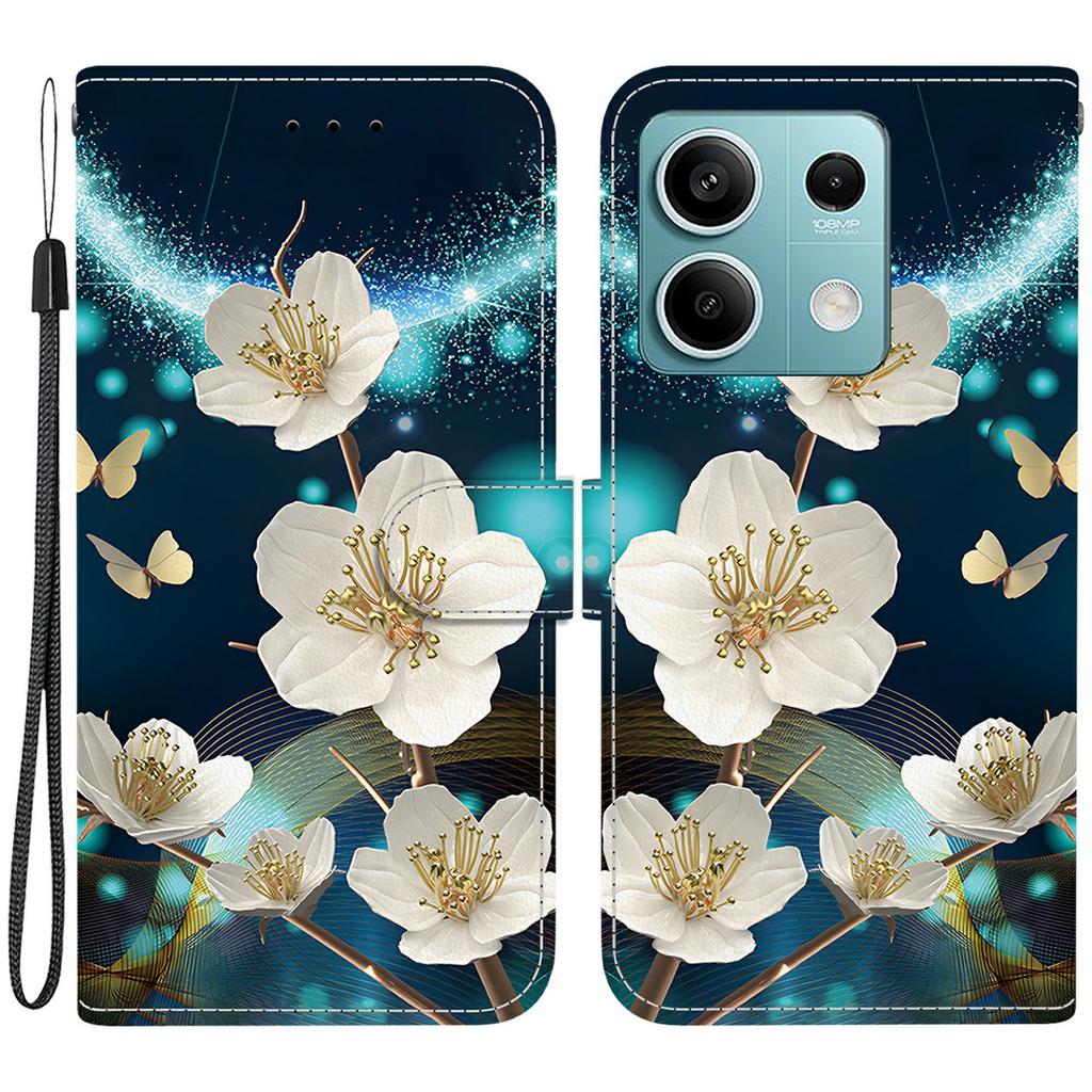 Für Xiaomi Redmi Note 13 5G Hülle Musterdruck Sturzsicher Leder Klapp-Brieftasche Handyhülle mit Lanyard